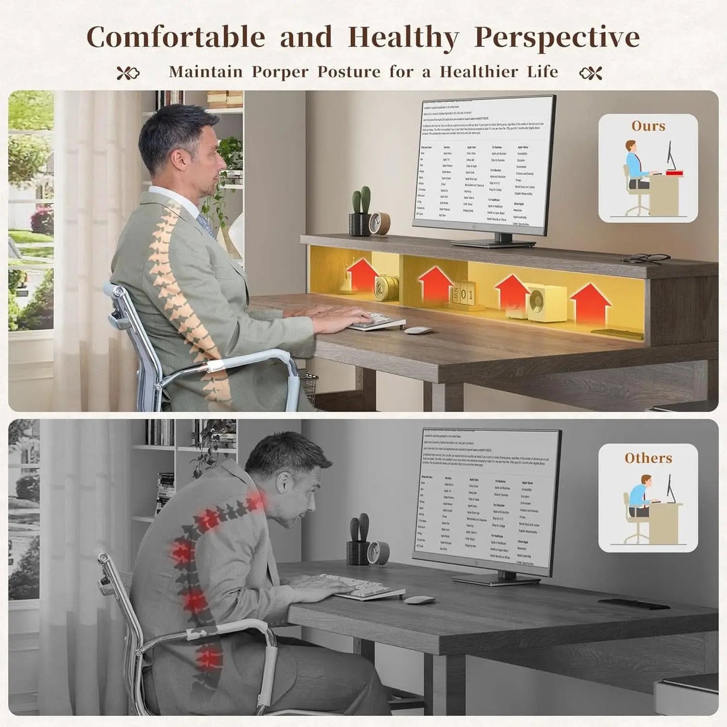 Ash Gray 60.4Inch Computer Desk Multifunctional Storage from PriceLows™