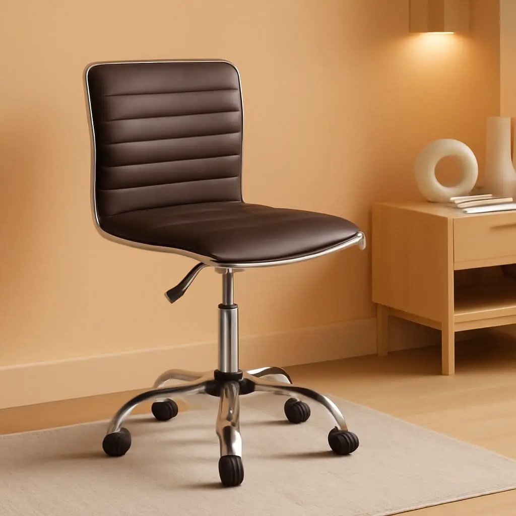 Brown Armless Office Chair With Adjustable Height For Desk from PriceLows™