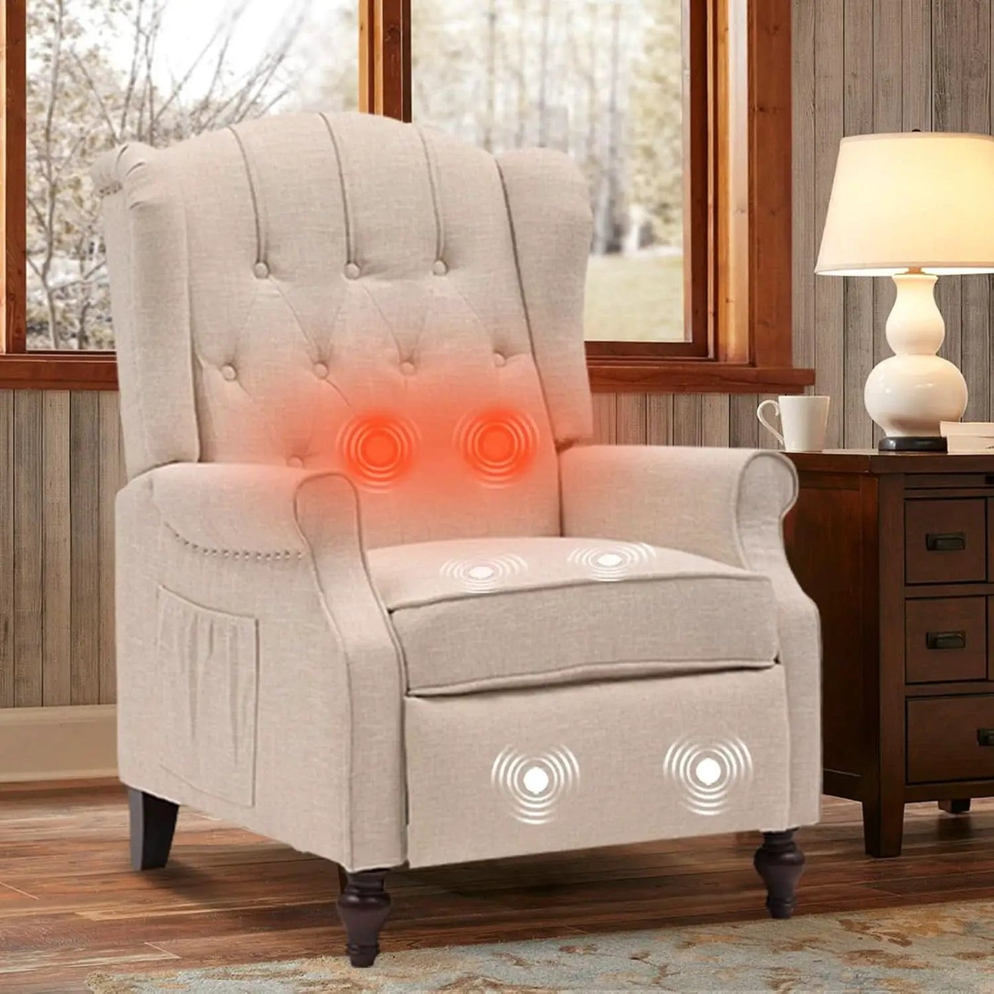 Beige Wingback Pushback Recliner With Massage Heat from PriceLows™