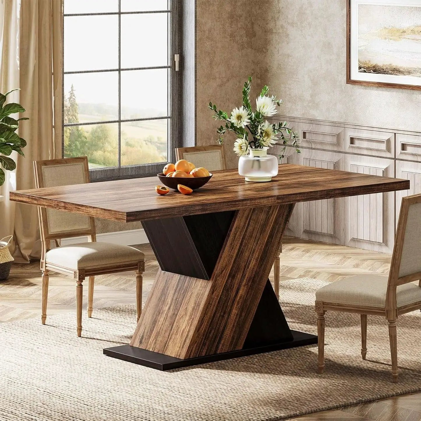55 Inch Rustic Brown Farmhouse Dining Table For Four from PriceLows™