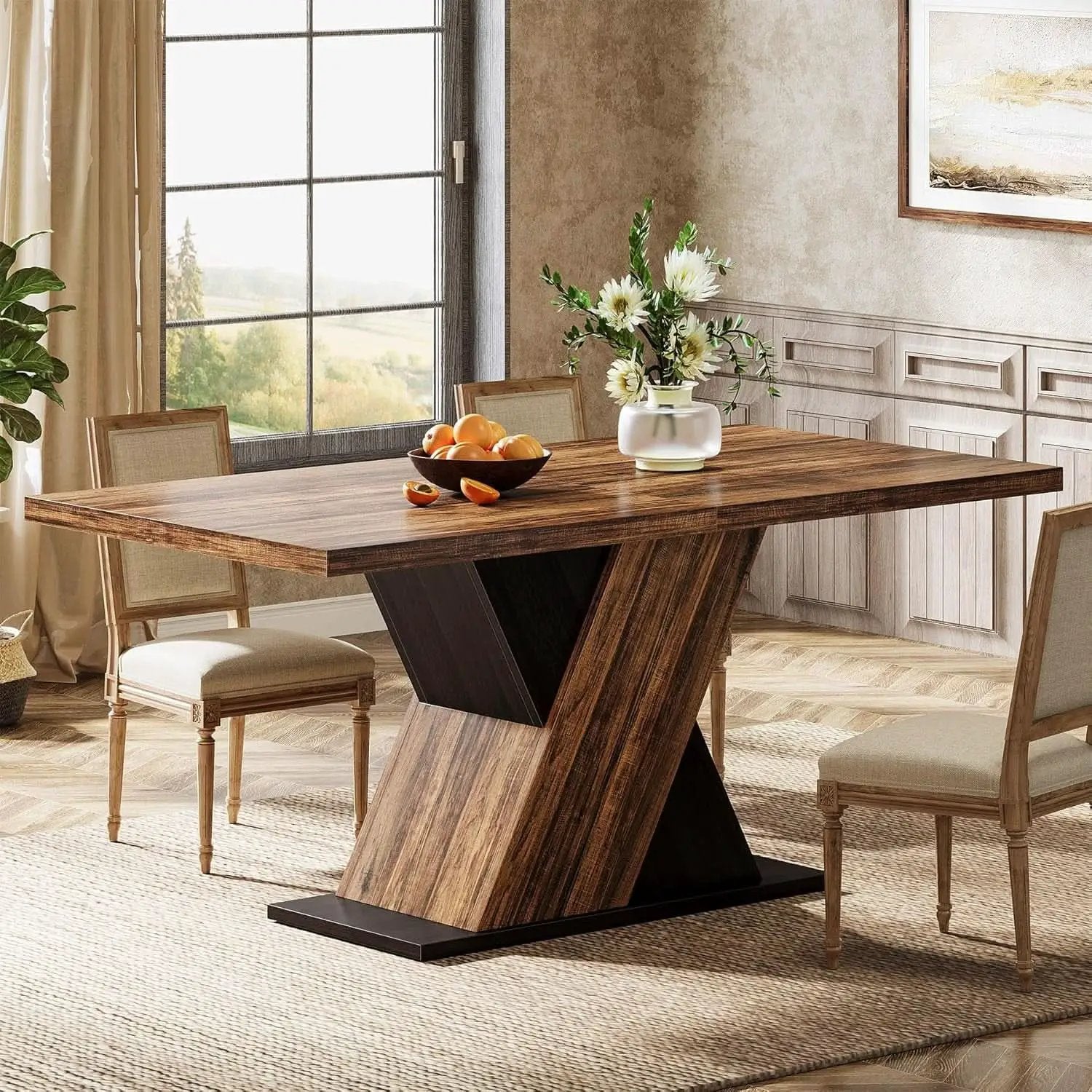 55 Inch Rustic Brown Farmhouse Dining Table For Four from PriceLows™