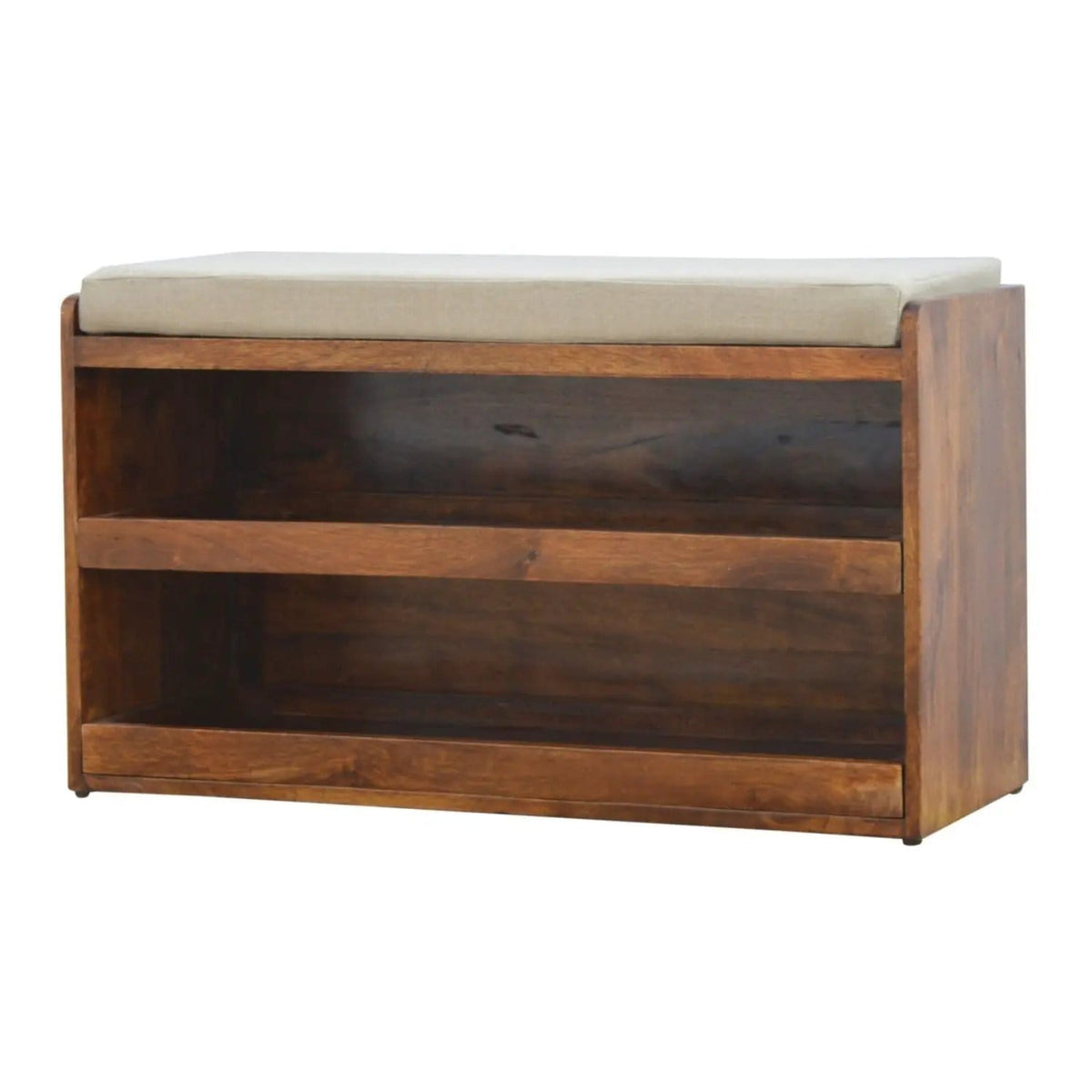 Pull Out Shoe Bench Chestnut / Mud Linen | 35.43 x 14.17 x 19.69 in | Mango Wood & Linen | Home