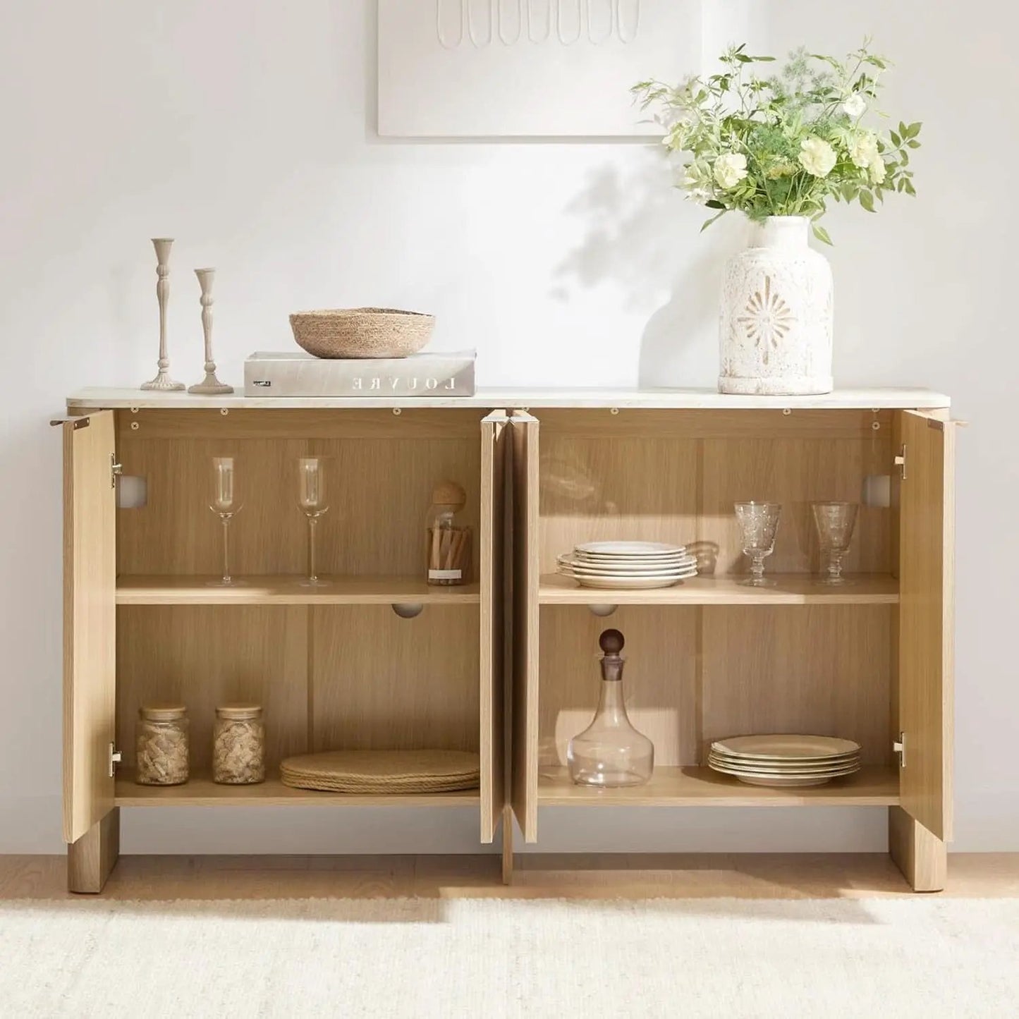 61 Inch Oak Sideboard Cabinet With Adjustable Shelves from PriceLows™
