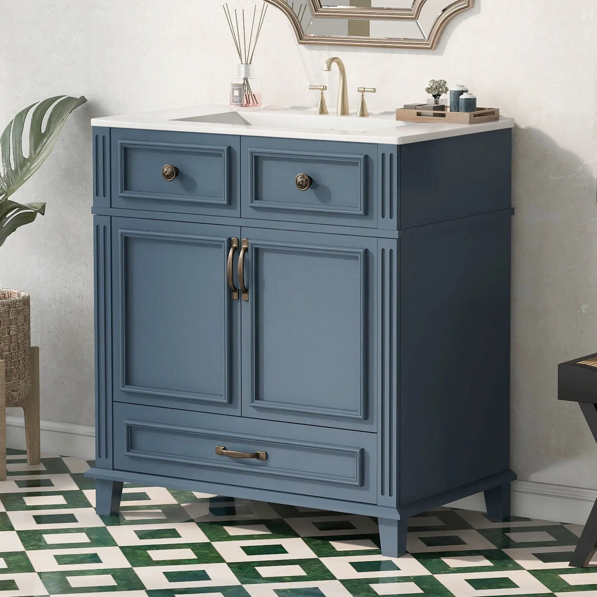 29 Inch Bathroom Vanity | Rubberwood Frame | Ceramic Sink | Soft Closing Doors