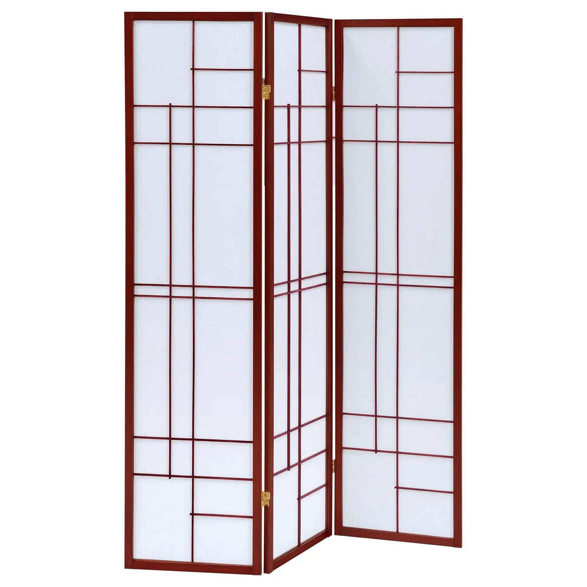 Katerina 3-Panel Room Divider Folding Shoji Screen | 52 x 0.75 x 70.25 in | Rubberwood & Fabric | Cherry