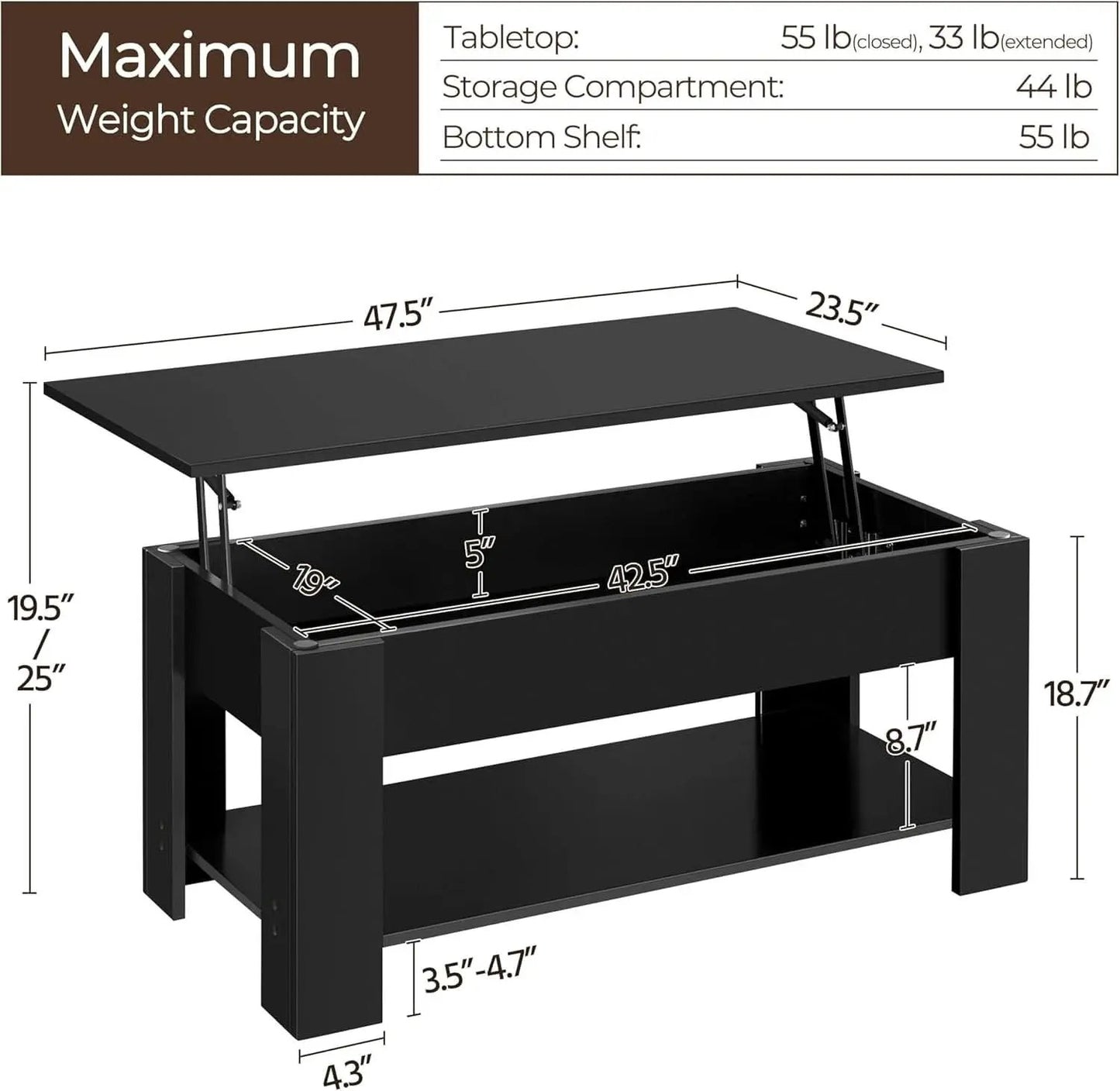 Lift Top Coffee Table With Hidden Compartment 47.5 Inch from PriceLows™