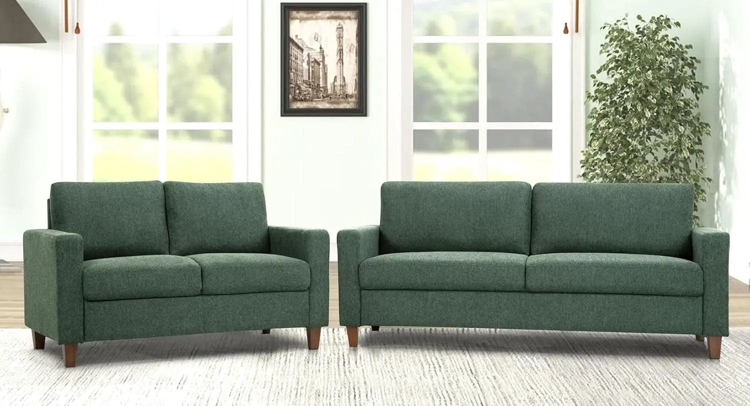 Green Mid Century Modern Couch and Loveseat Set for Small Spaces from PriceLows™