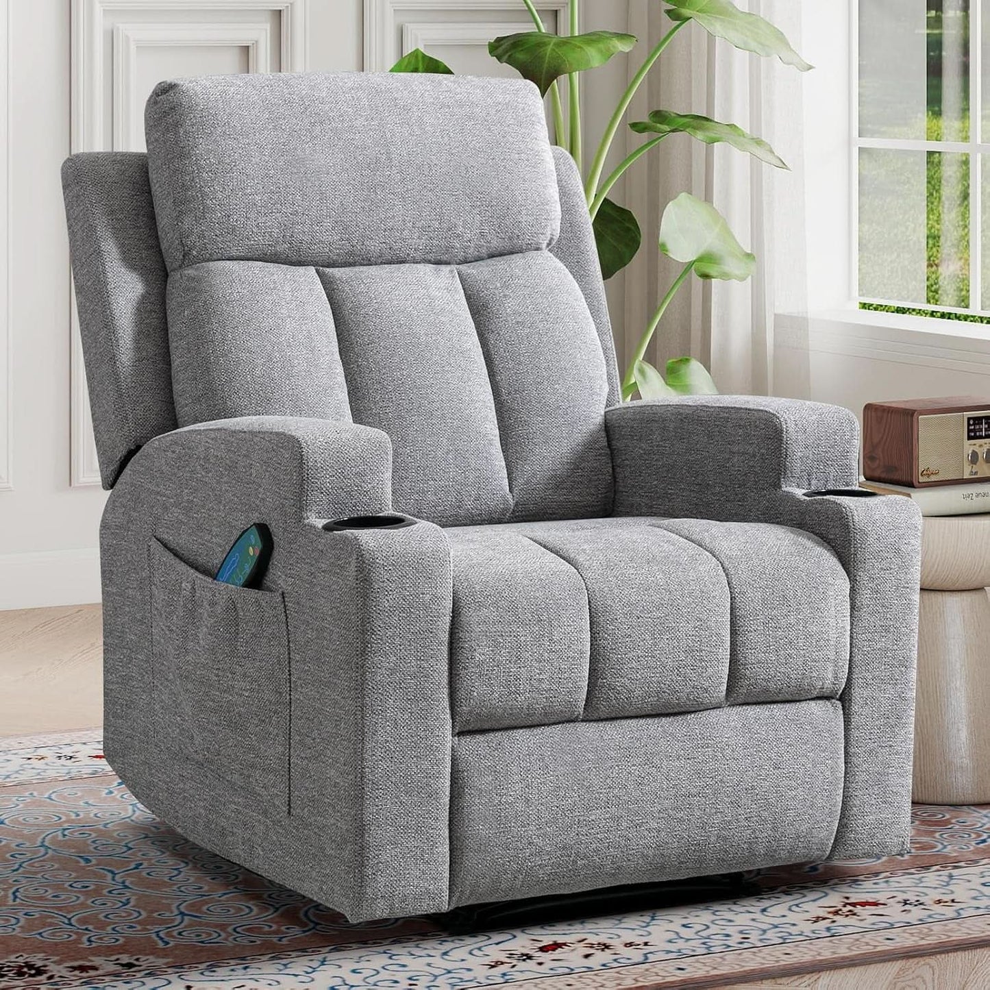 Light Grey Upholstered Manual Recliner With Massage from PriceLows™