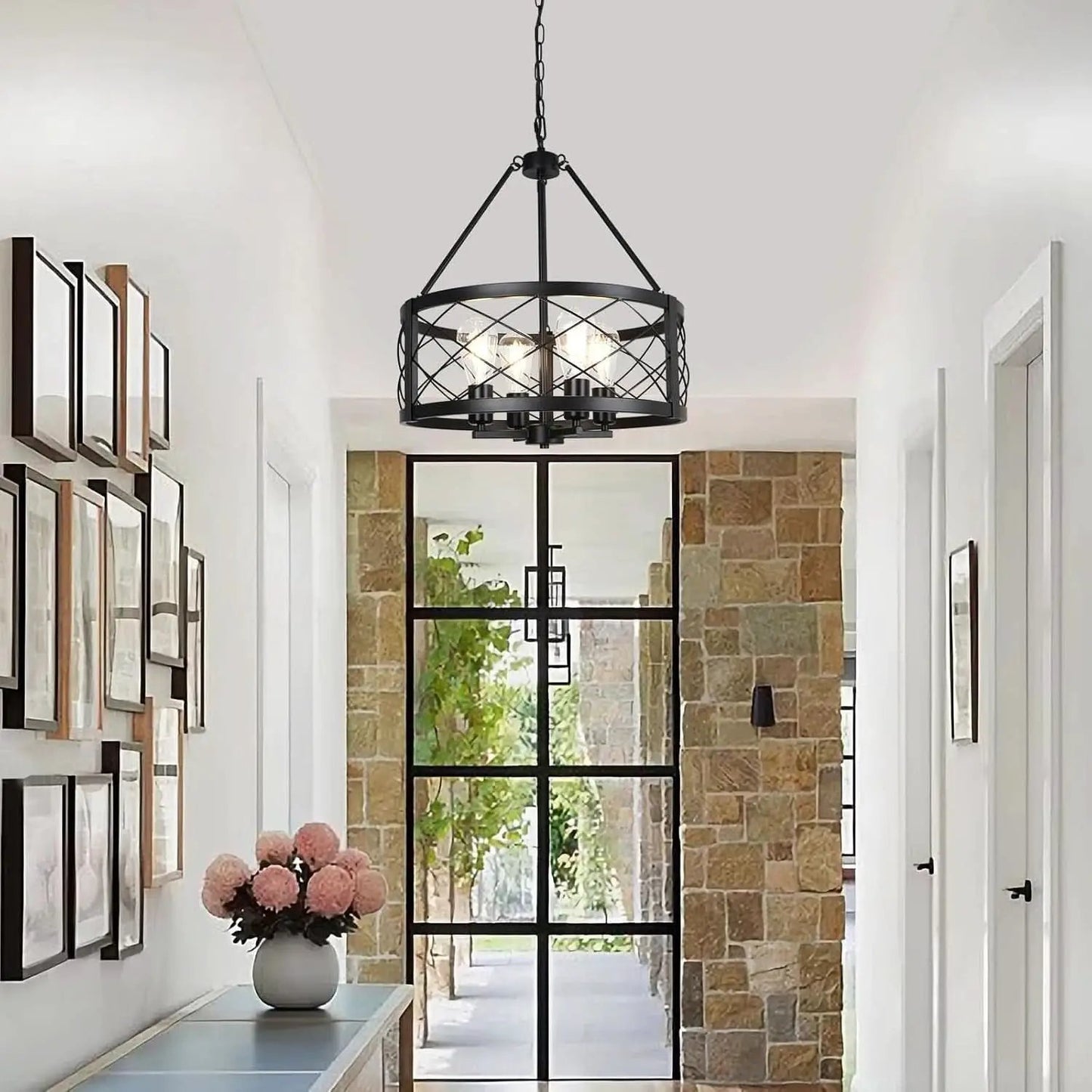 Black Industrial Chandelier Four Light Drum Fixture from PriceLows™