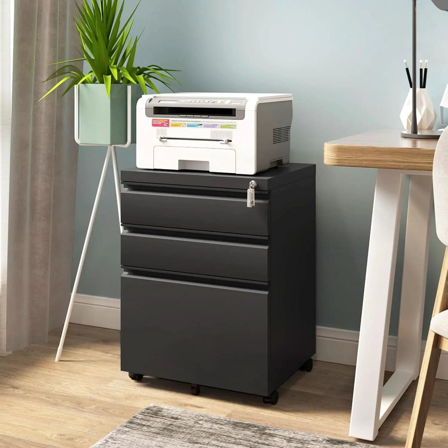 3 Drawer File Cabinet Under Desk Mobile Filing Cabinet With Lock For A4 Letter Legal Files Black from PriceLows™