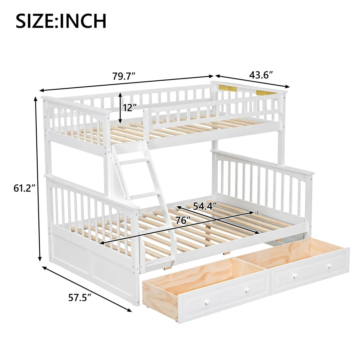 Bunk Bed With Drawers | Convertible Storage Design | Solid Pine Wood | Fence-Shaped Guardrail