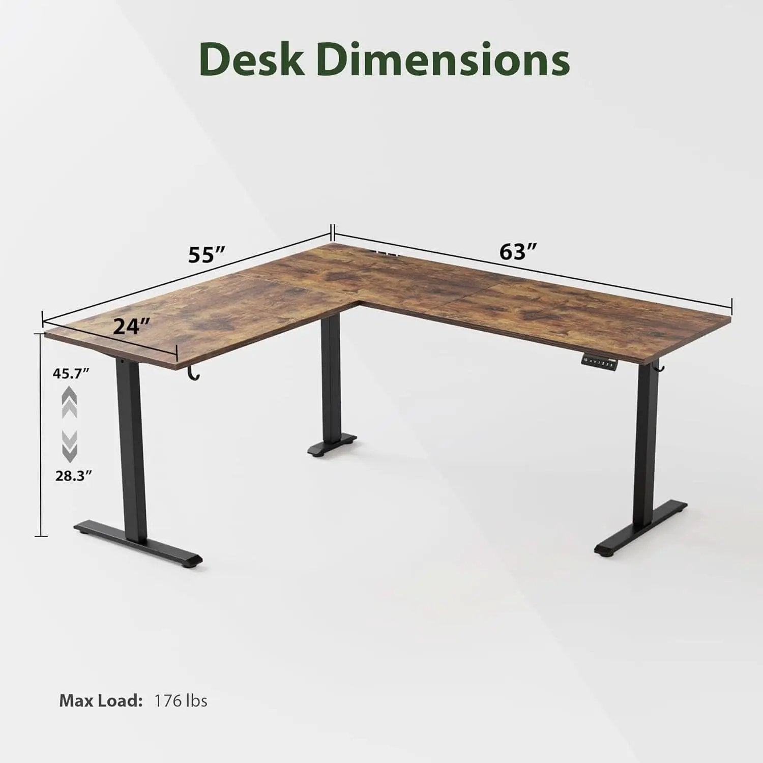 Electric L-Shaped Standing Desk 63 By 55 Inch Rustic Brown from PriceLows™