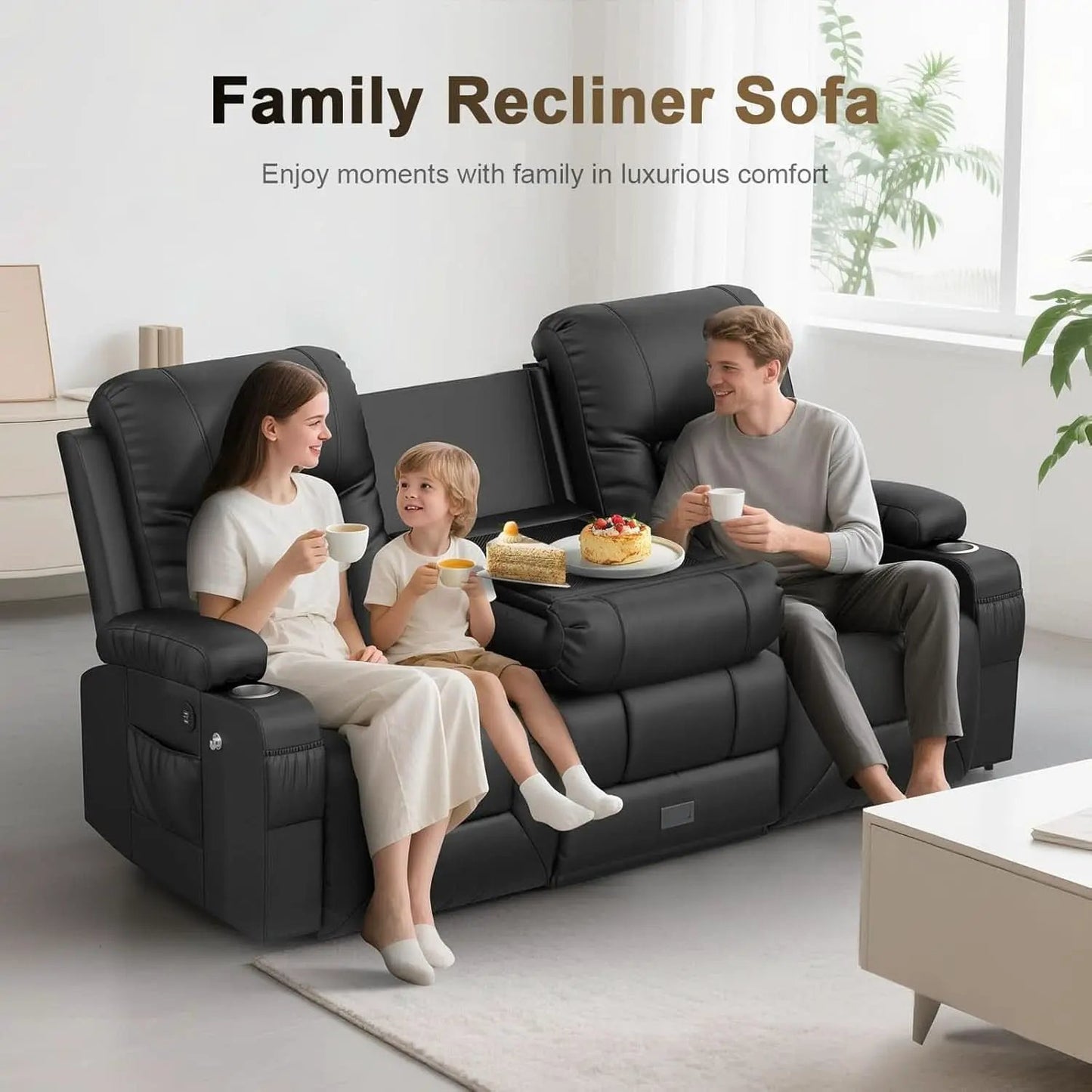 Three Seat Recliner Sofa With Flip Backrest And USB Ports from PriceLows™