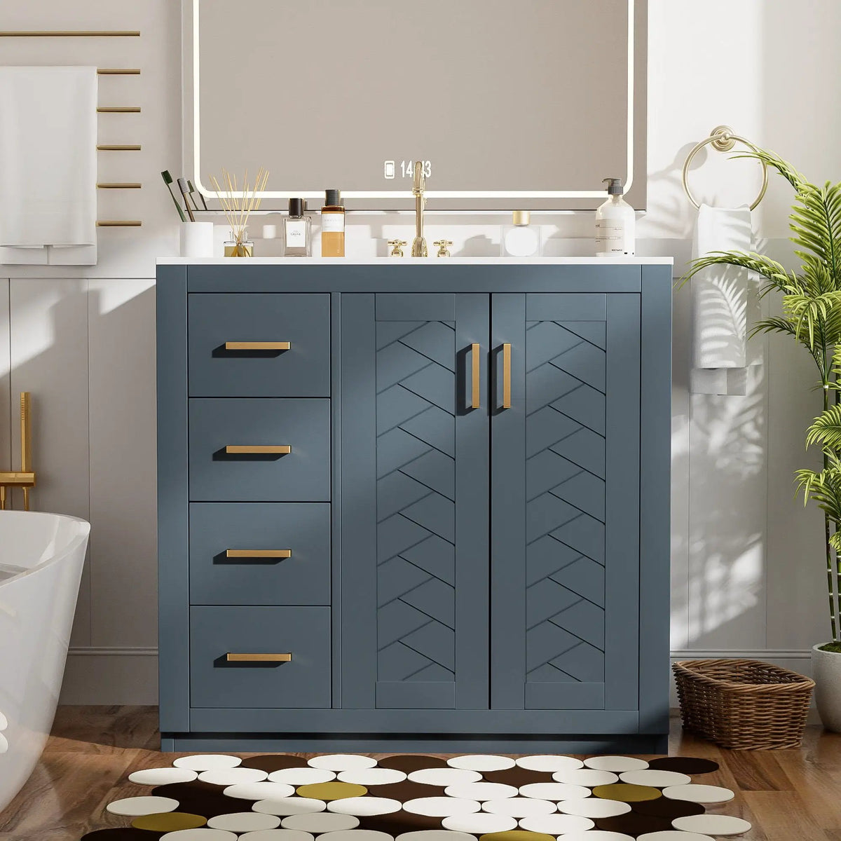 36 Inch Bathroom Vanity | Ceramic Sink Combo | 3 Drawers | Soft Closing Doors