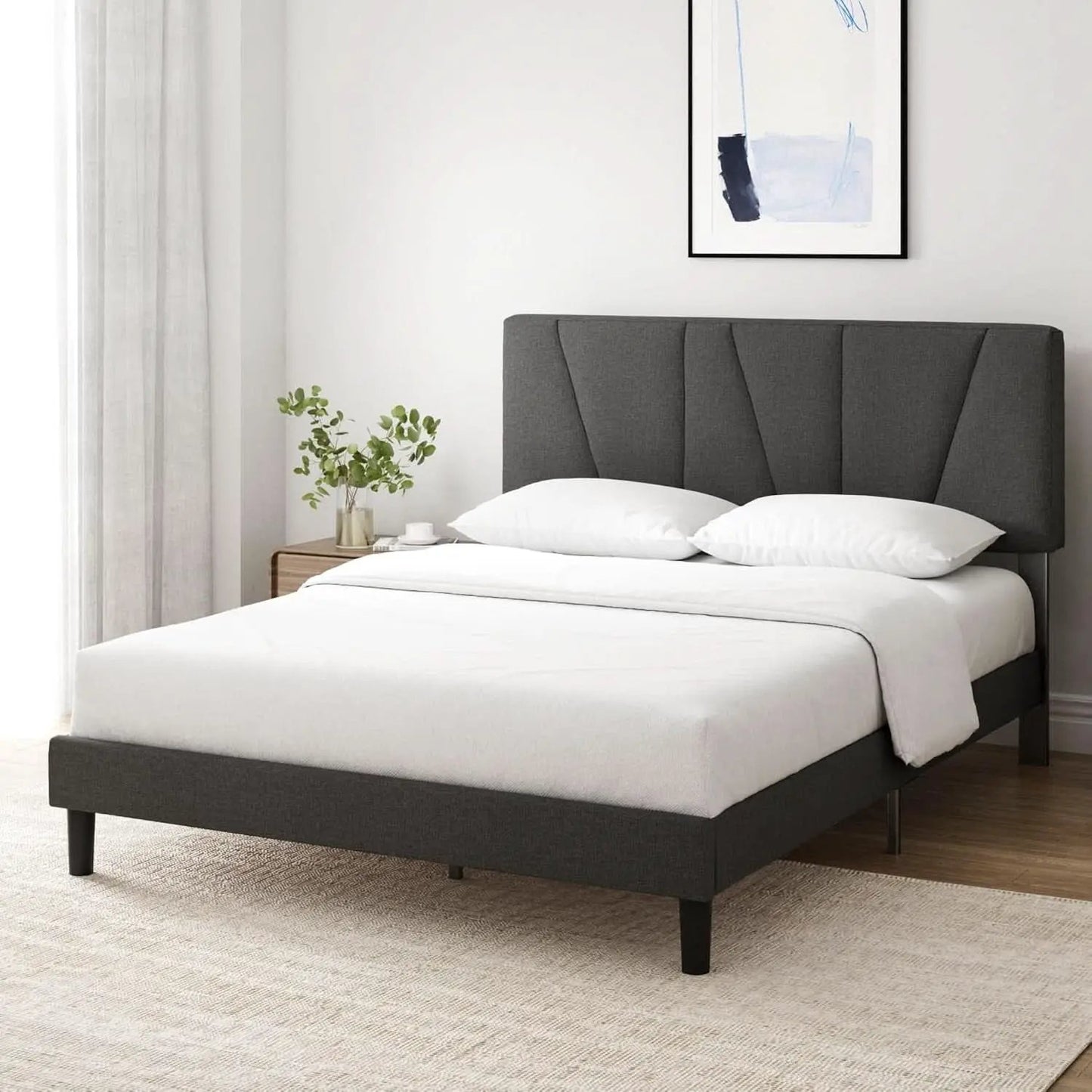 Queen Size Upholstered Bed Frame With Asymmetric Headboard from PriceLows™
