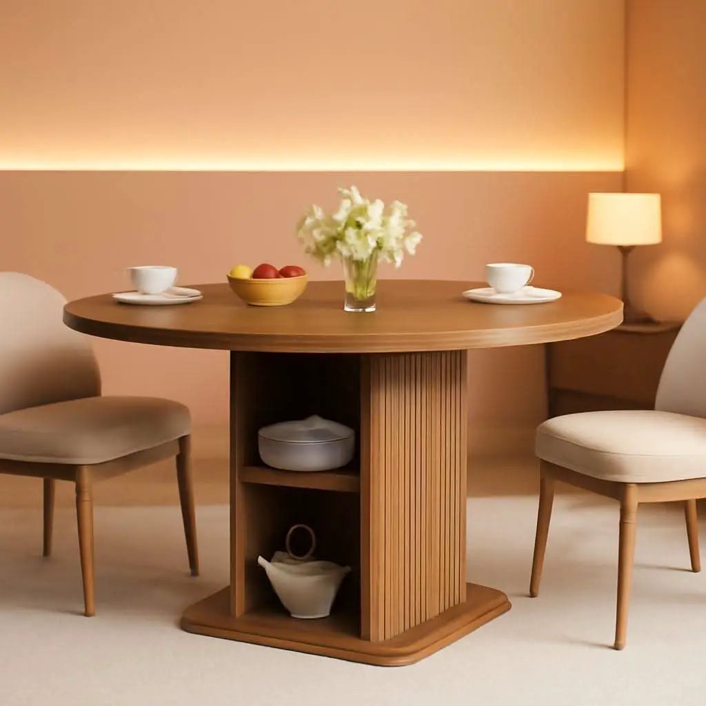 Extendable Round Dining Table 59 Inch Walnut Modern from PriceLows™