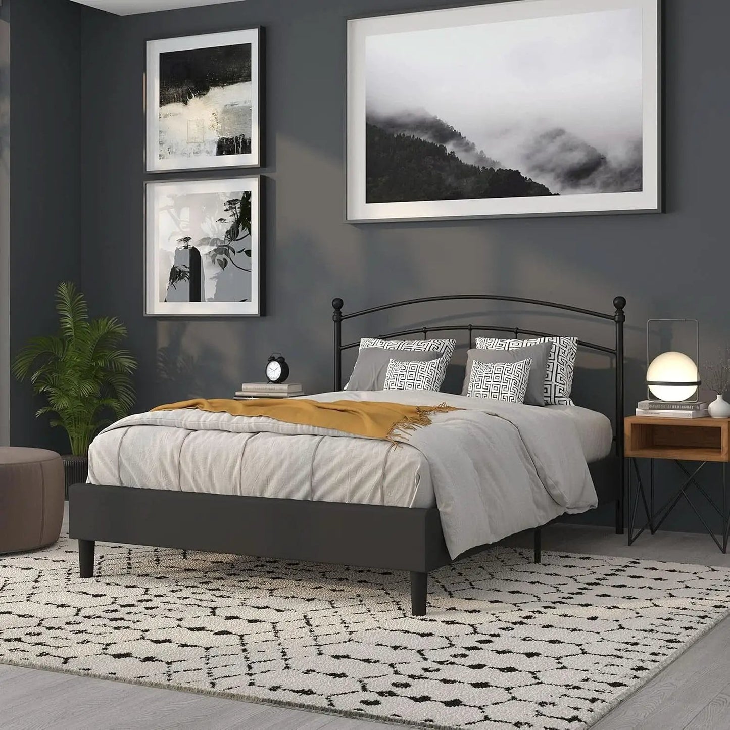 Contemporary Black Metal Queen Size Headboard with Support from PriceLows™