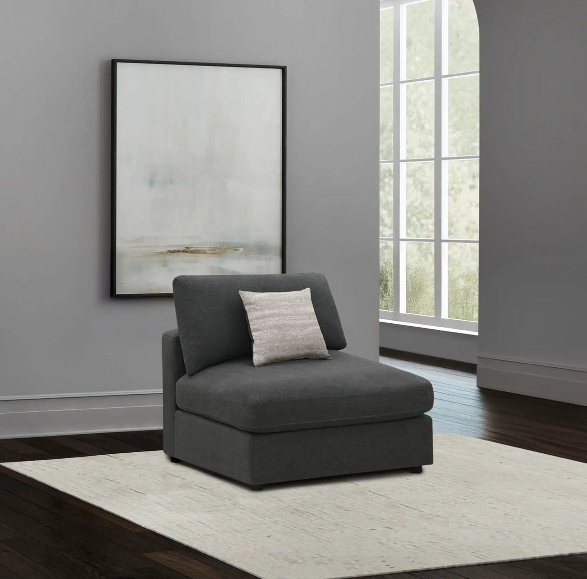 Serene Upholstered Armless Chair | 38 x 41 x 33 in | Linen & Polyester | Charcoal