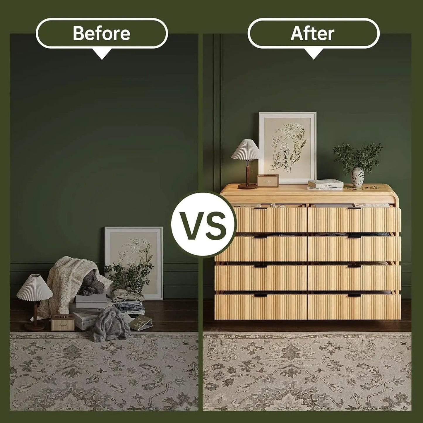 Natural Oak Fluted 8 Drawer Dresser 55 Inch Wide Bedroom from PriceLows™