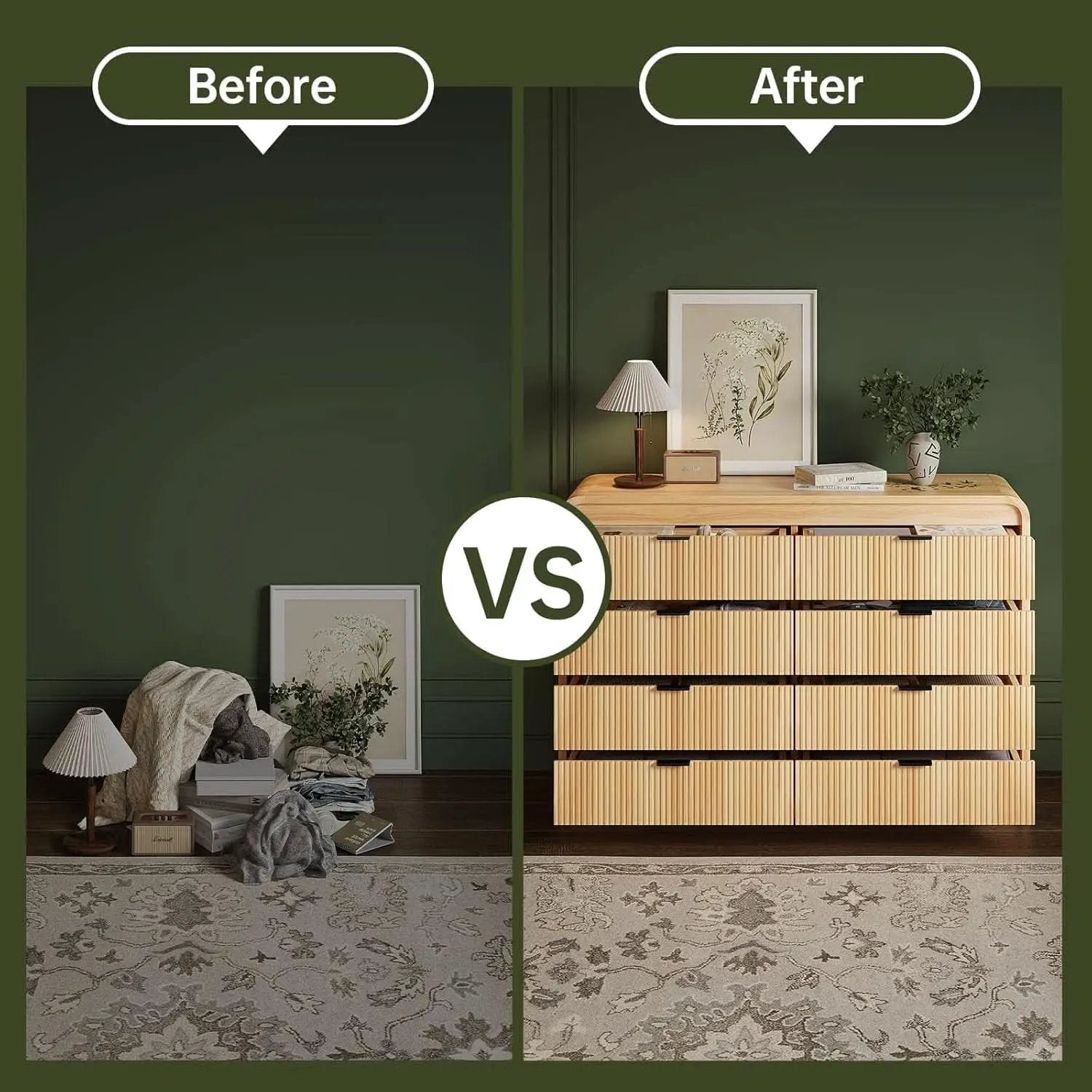 Natural Oak Fluted 8 Drawer Dresser 55 Inch Wide Bedroom from PriceLows™
