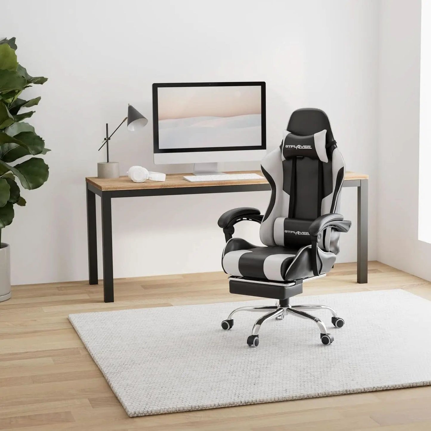 White Gaming Chair With Footrest And Lumbar Support from PriceLows™
