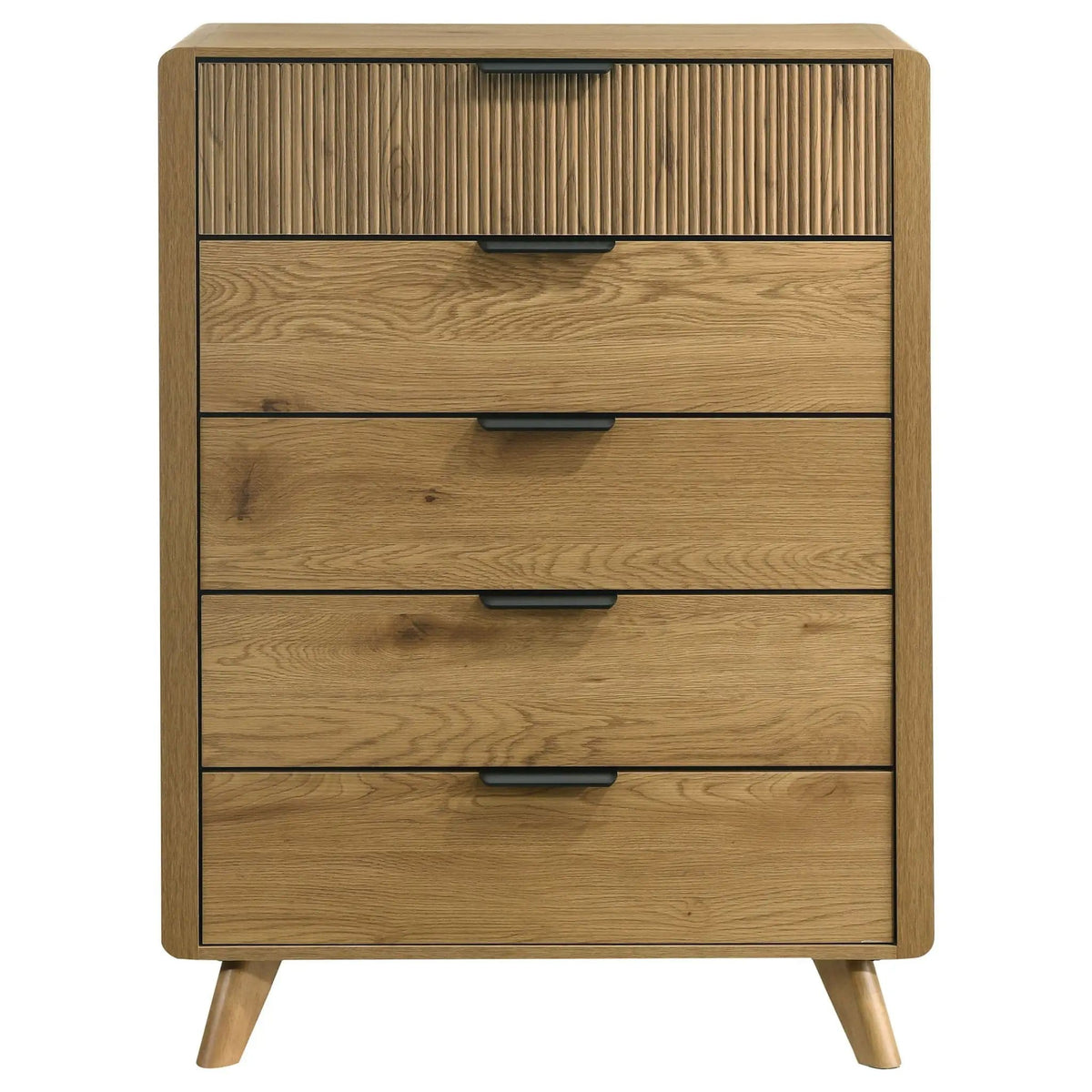 Bennett 5-drawer Bedroom Chest of Drawers | 33.25 x 18.5 x 45.75 in | Rubberwood & Engineered Wood | Light Oak