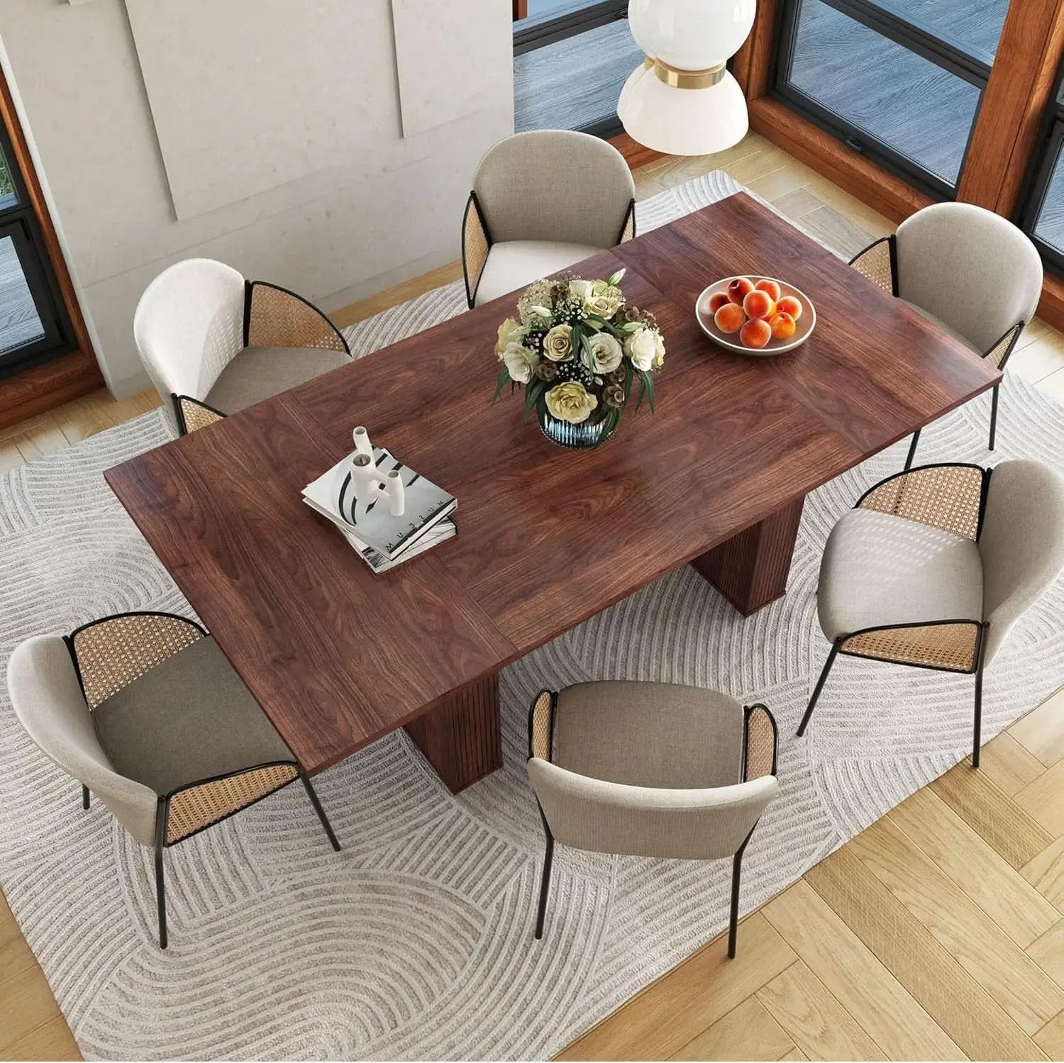 78 Inch Walnut Dining Table Modern Farmhouse Rectangular from PriceLows™