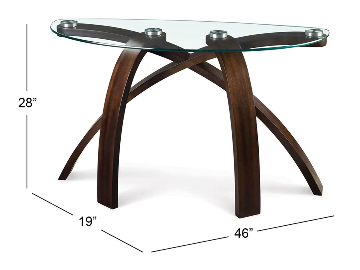Allure End Table | Criss-Crossed Arched Base | Shaped Glass Top | Contemporary Urban Style