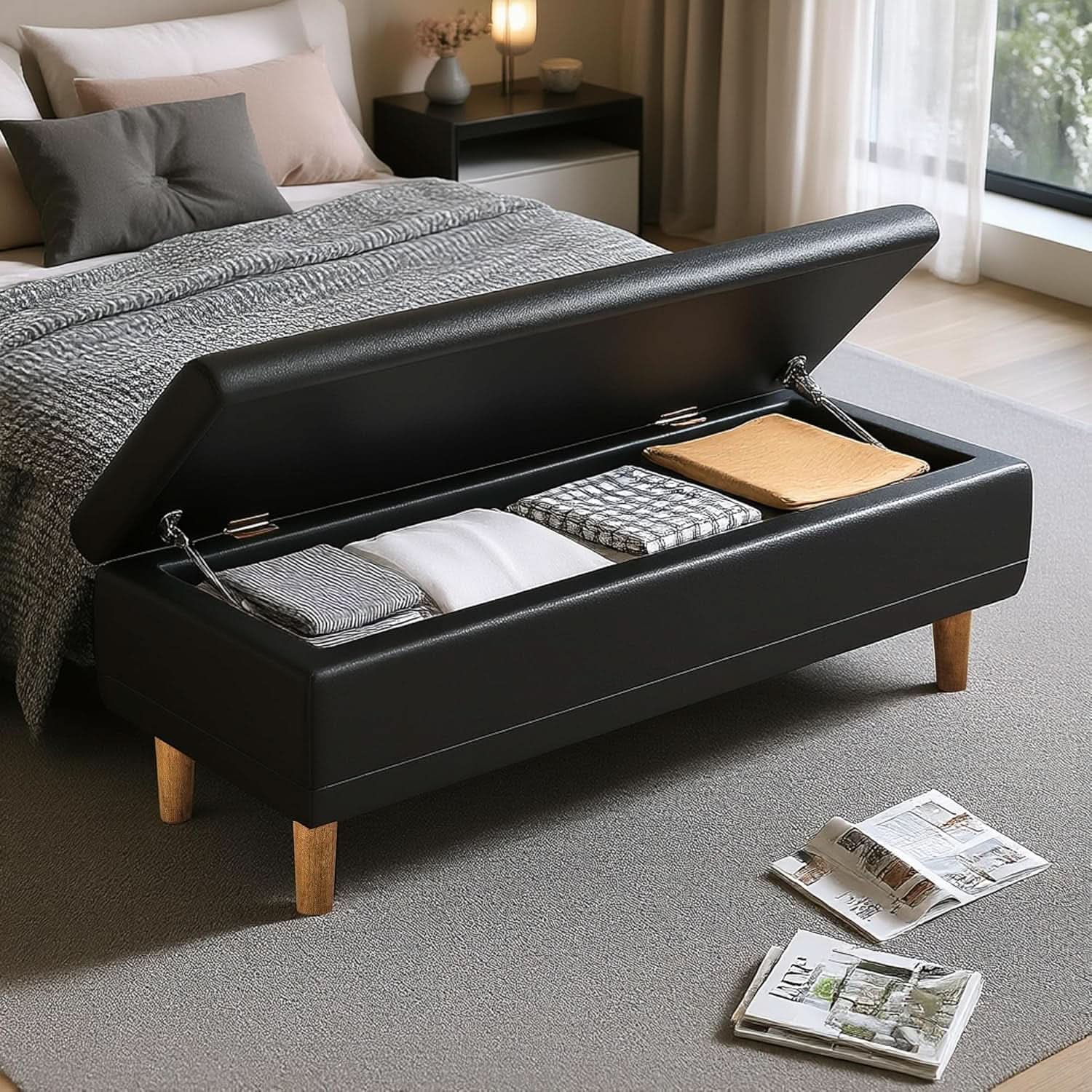 Black 44.5-Inch Storage Ottoman With Premium Gas Spring from PriceLows™