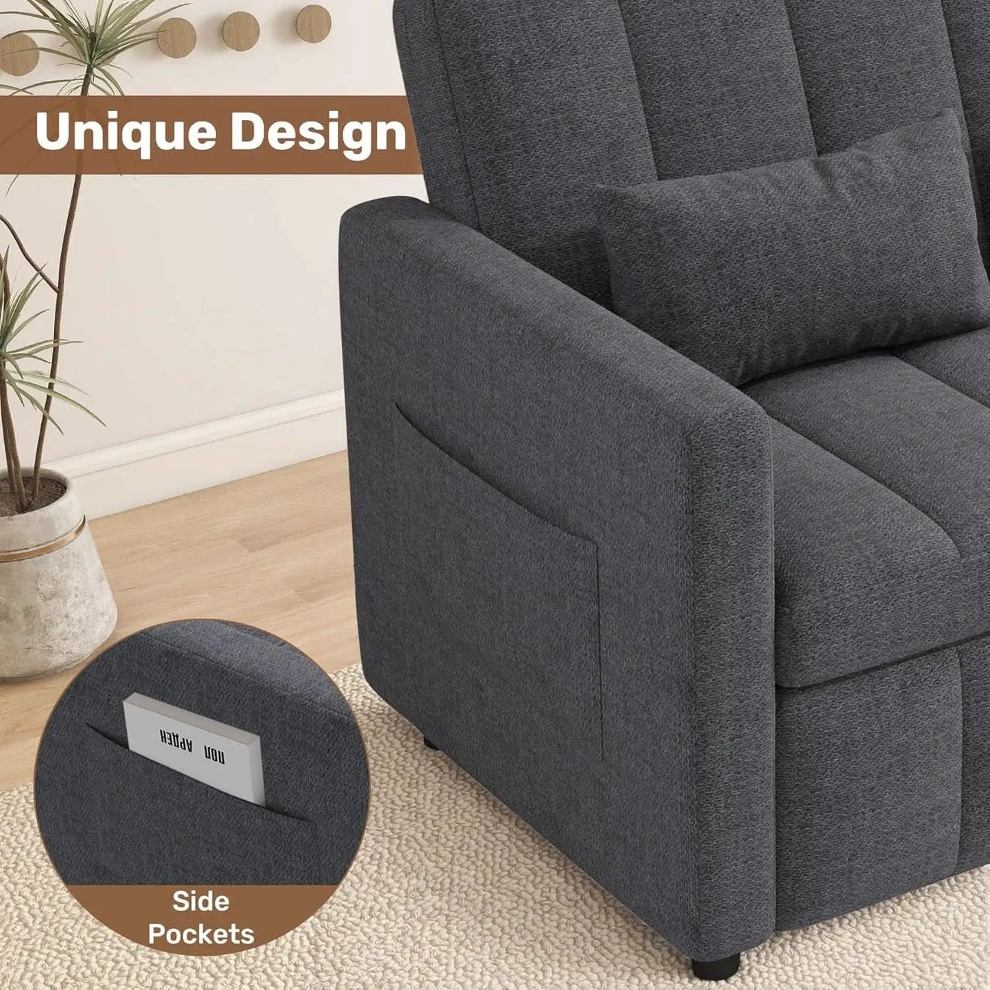 Three In One Convertible Sleeper Sofa Bed With Adjustable Backrest Light Gray from PriceLows™