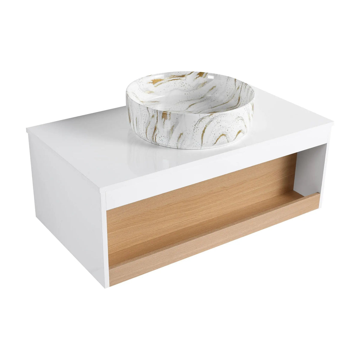 Floating Bathroom Vanity | Wall Mounted | Ceramic Vessel Sink | White