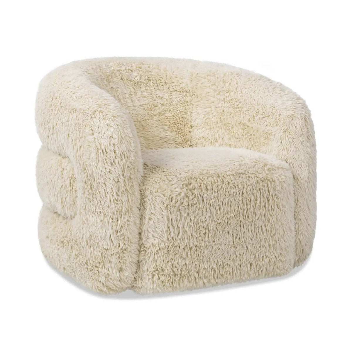 Colt Fur Swivel Upholstered Barrel Accent Arm Chair | 31.5 x 33 x 28 in | Living Room Furniture | Cream Beige