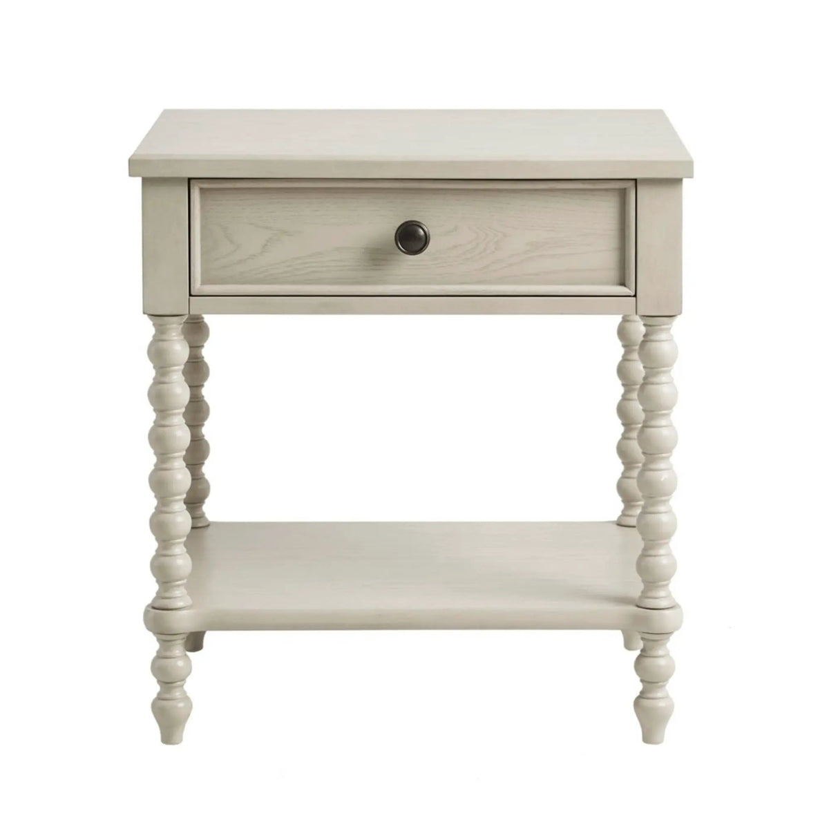 Traditional Nightstand Table | Solid Wood Frame | Drawer And Shelf | Turned Legs