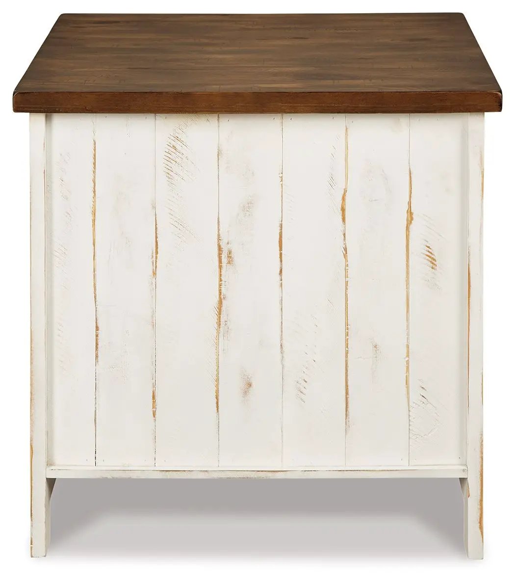 Wystfield Rectangular End Table | White And Brown | Two Doors | Adjustable Shelf