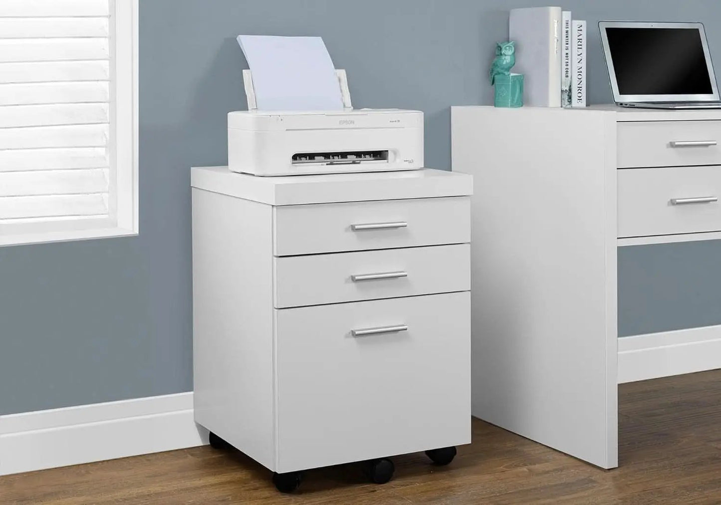 White Hollow Core 3 Drawer File Cabinet On Castors from PriceLows™
