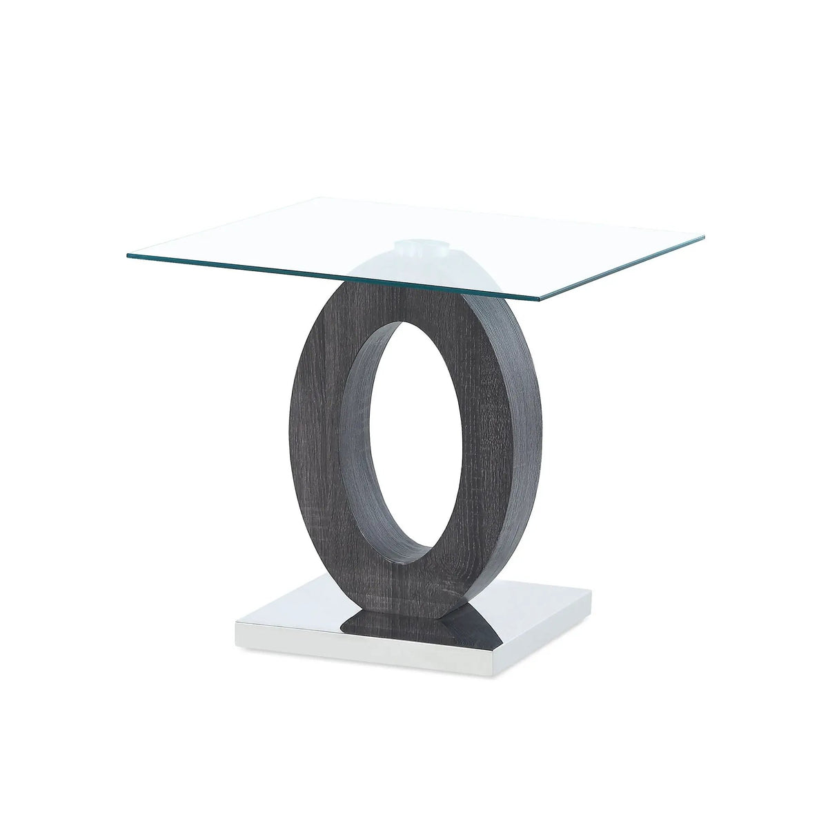 Tracker End Table | Brown And White | Clear Glass Top | Oval Style Base