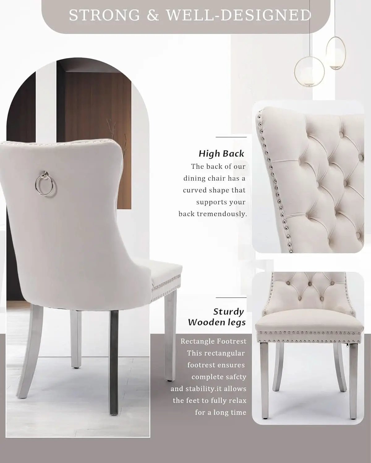 Velvet Dining Chairs Set Of 2 Beige Tufted Upholstered from PriceLows™
