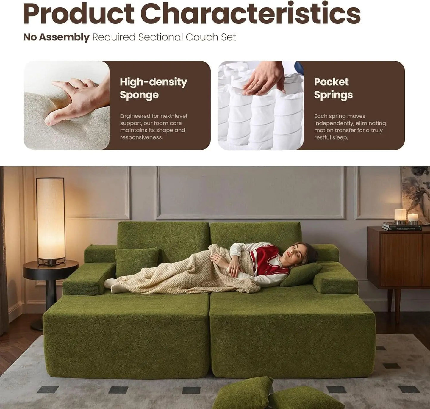 Green Cloudlike Velvet Oversized Double Chaise Lounge from PriceLows™