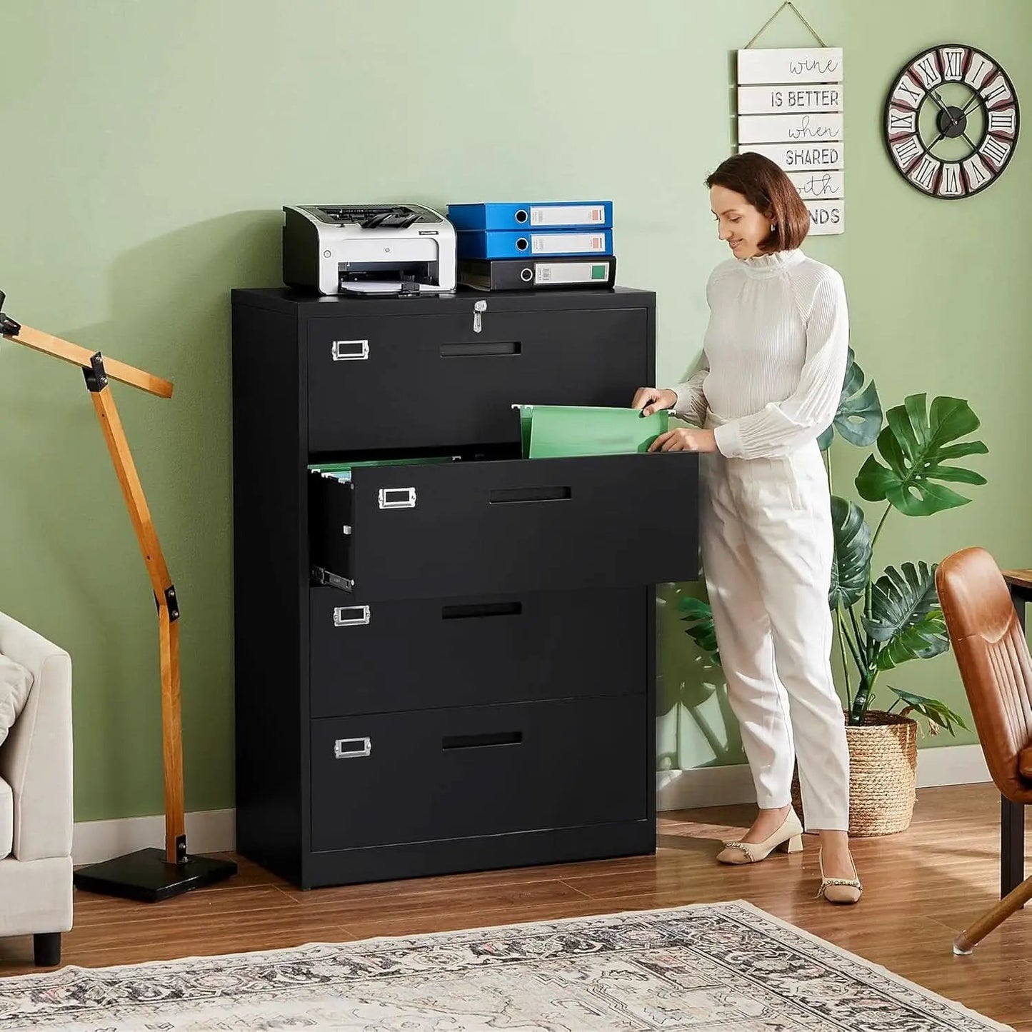 4 Drawer Metal Lateral File Cabinet With Lock For Office from PriceLows™