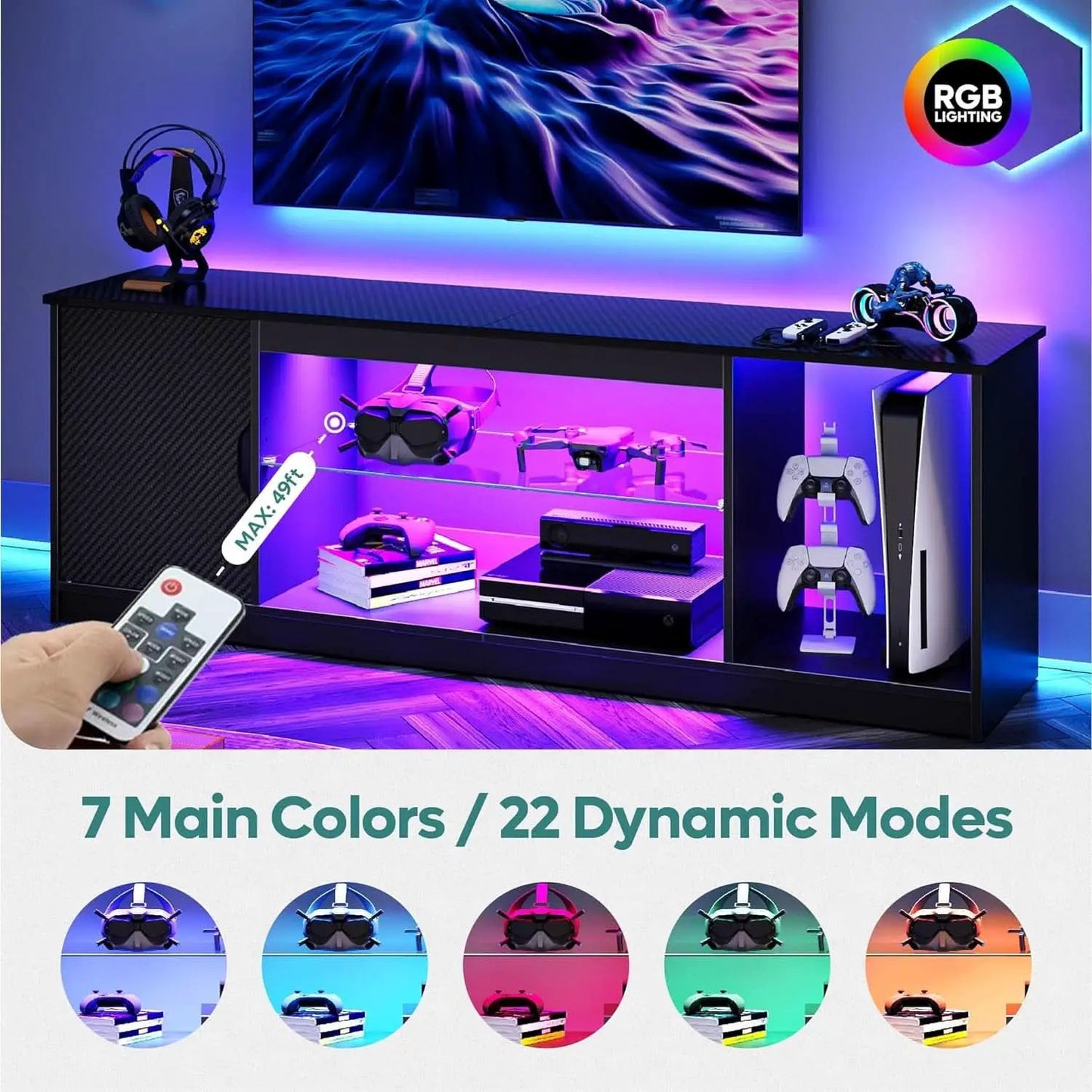 LED TV Stand 55 60 65 Inch With Adjustable Glass Shelves from PriceLows™