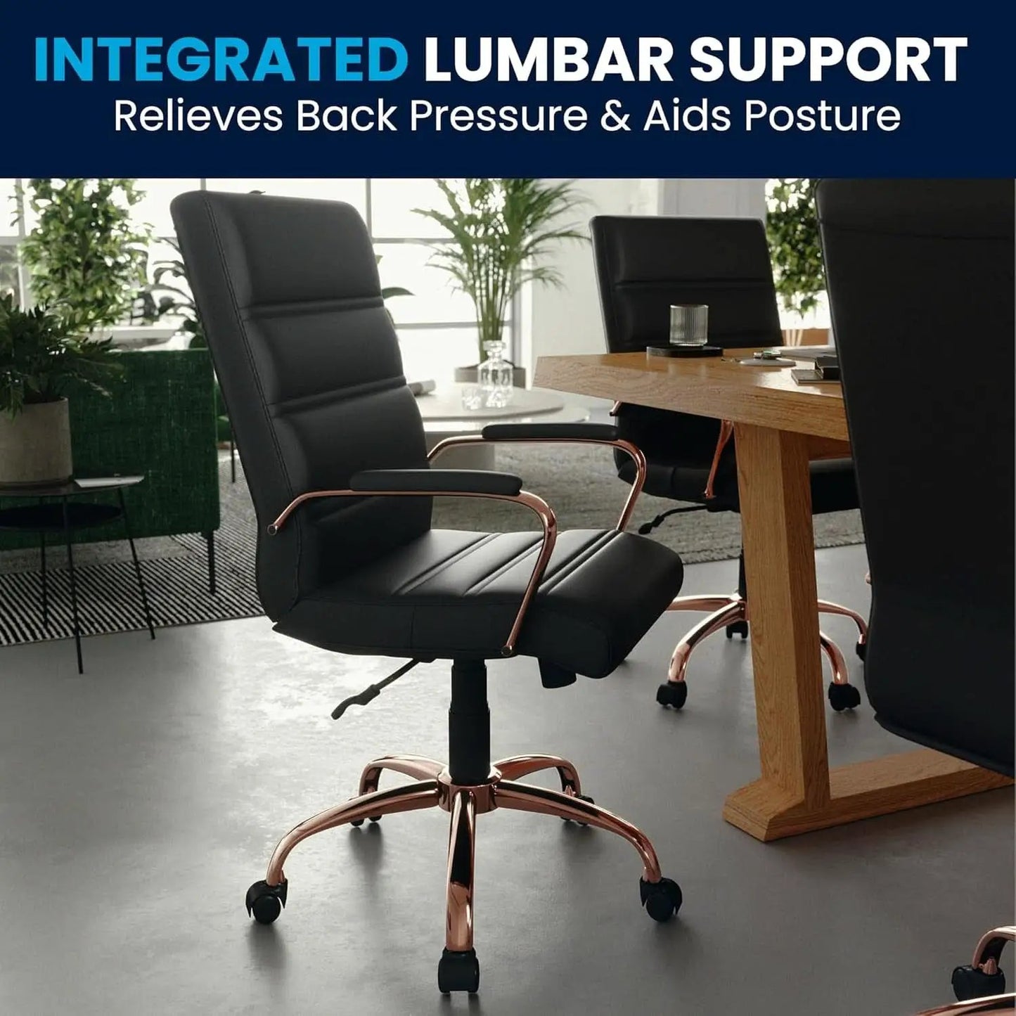 Whitney Mid Back LeatherSoft Desk Chair With Adjustable Height Black Rose Gold from PriceLows™