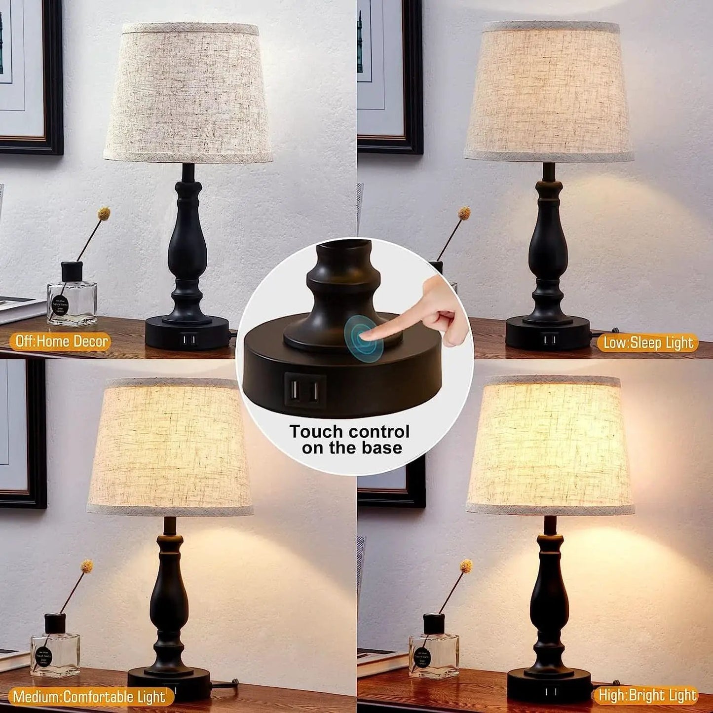 Bedside Table Lamps Set Of 2 With USB Ports And Dimmable from PriceLows™