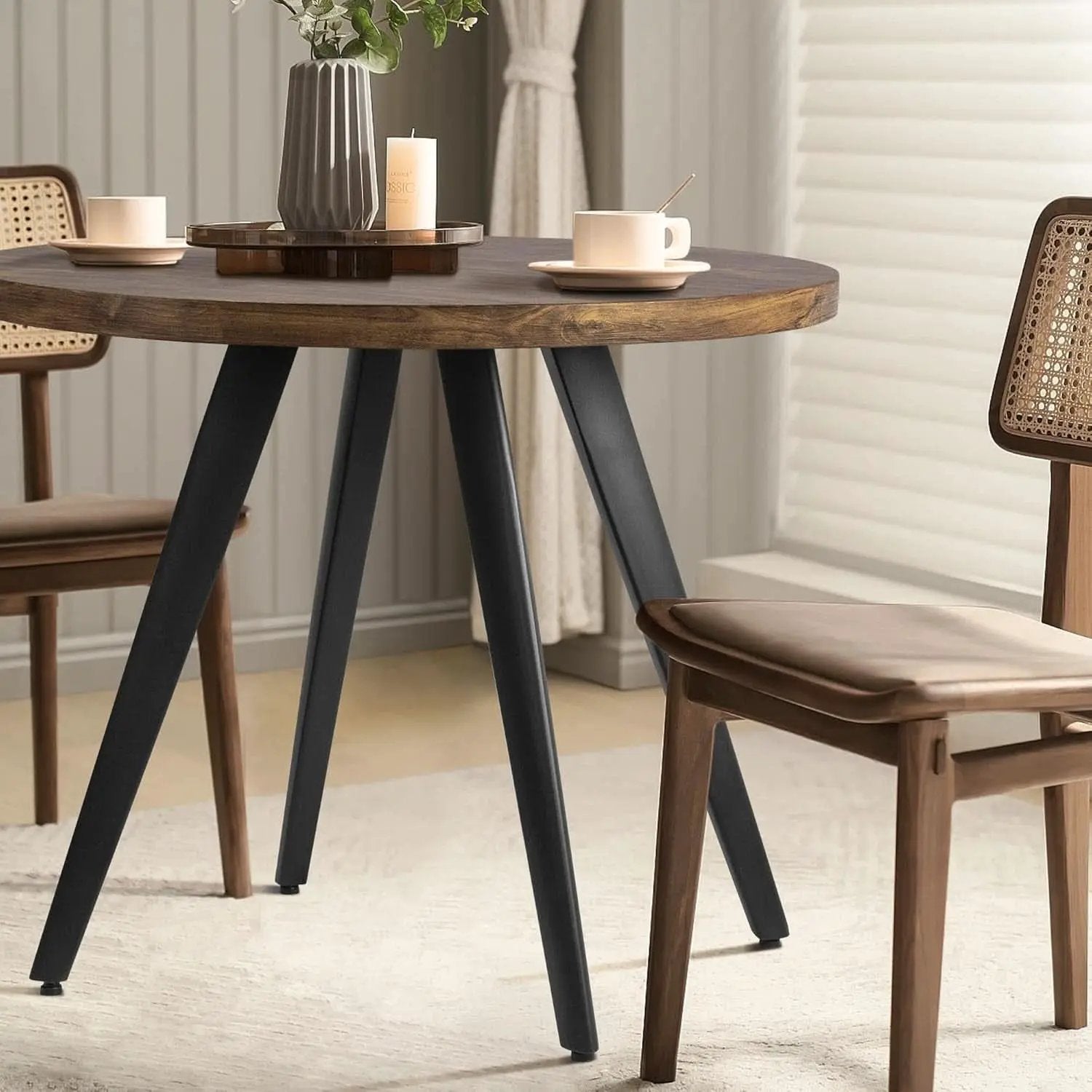 Contemporary Rustic Walnut Wood Dining Table 31.5in Round from PriceLows™