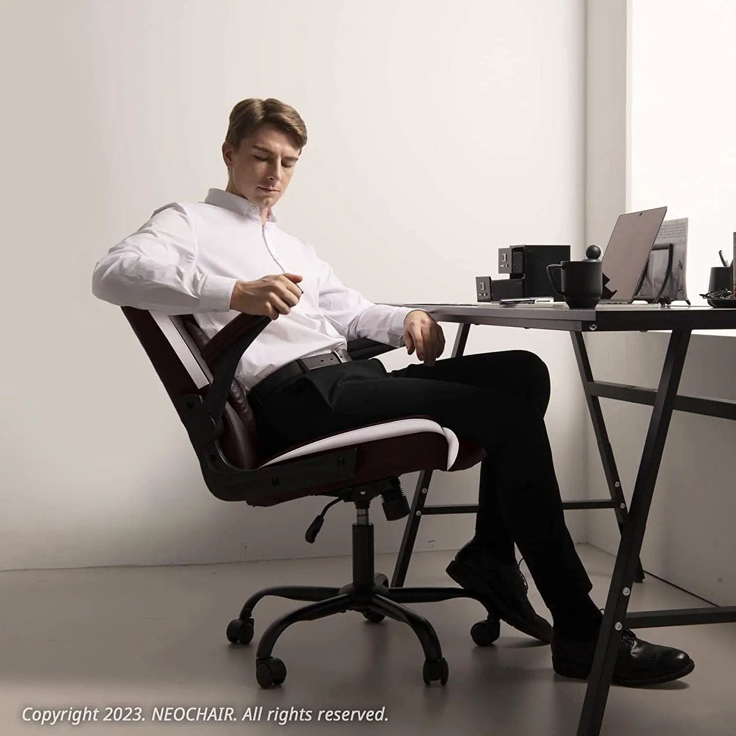 Brown Ergonomic Office Chair With Adjustable Flip Up Arms from PriceLows™