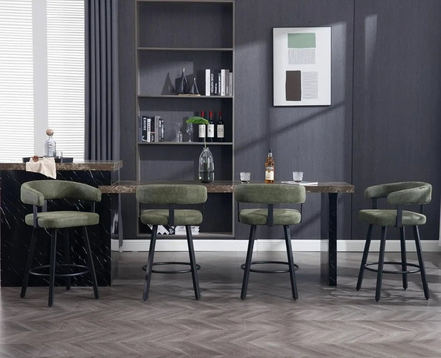 Green Leather Counter Height Bar Stools Set Of 4 With Backs 25 Inch from PriceLows™