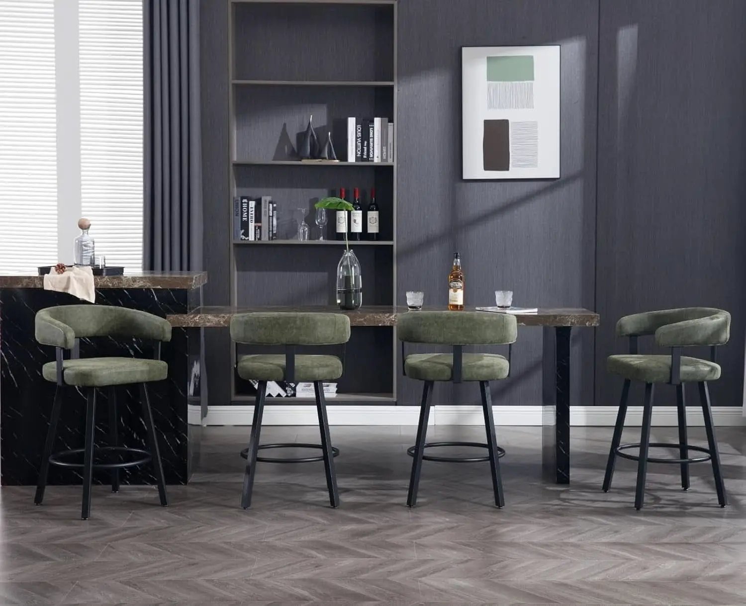 Green Leather Counter Height Bar Stools Set Of 4 With Backs 25 Inch from PriceLows™