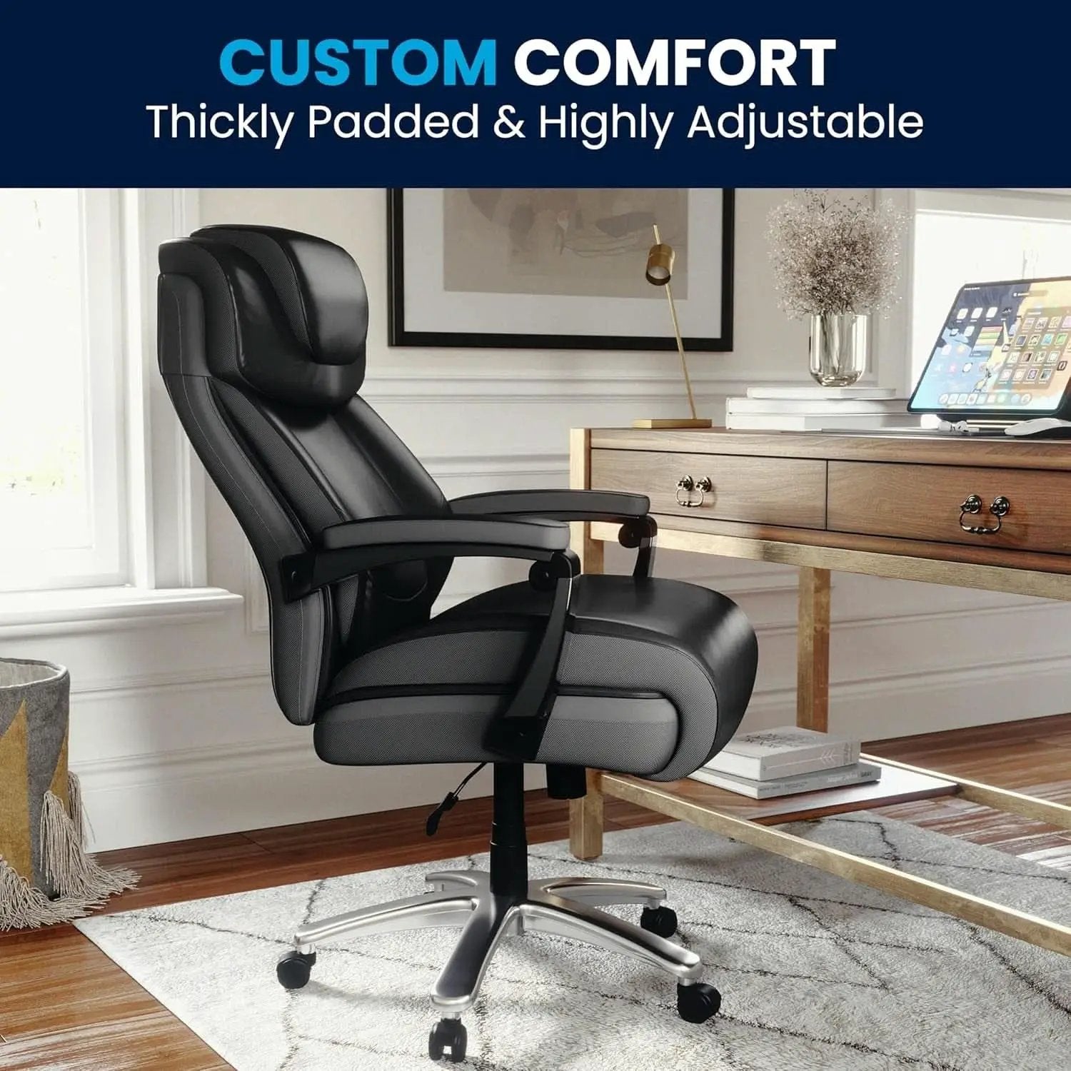 High-Back Headrest Ergonomic Office Chair Black LeatherSoft from PriceLows™