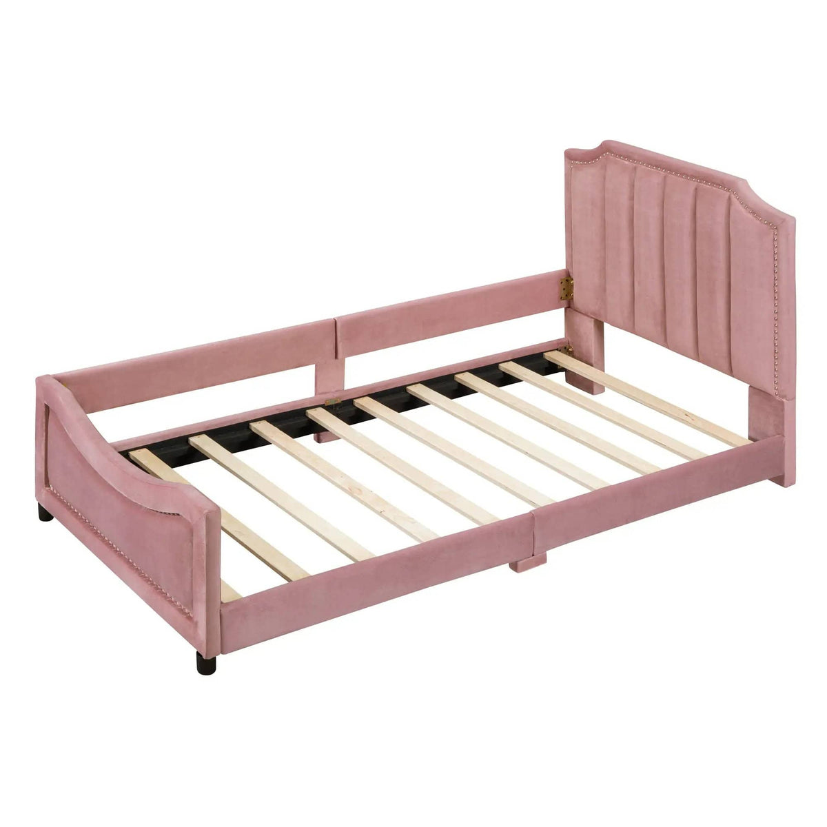 Upholstered Daybed With Classic Stripe Shaped Headboard | 2 Pieces | Pine Wood | Bedroom