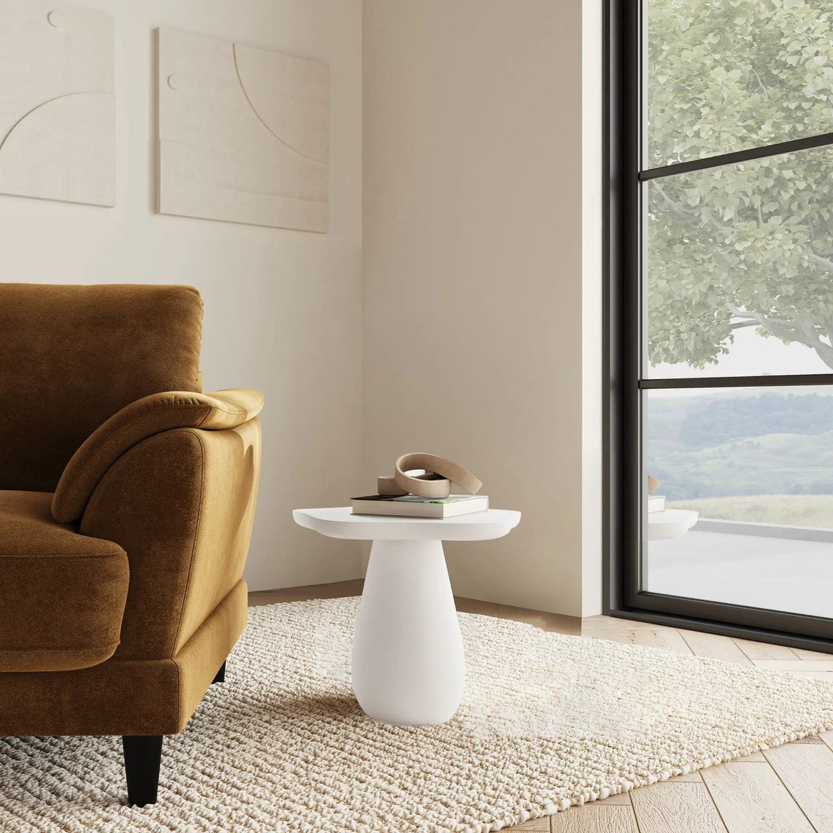 Perth 17-inch Side Table with Cloud-Shaped Top | 16.75 x 15.75 x 16 in | Engineered Wood | Off White
