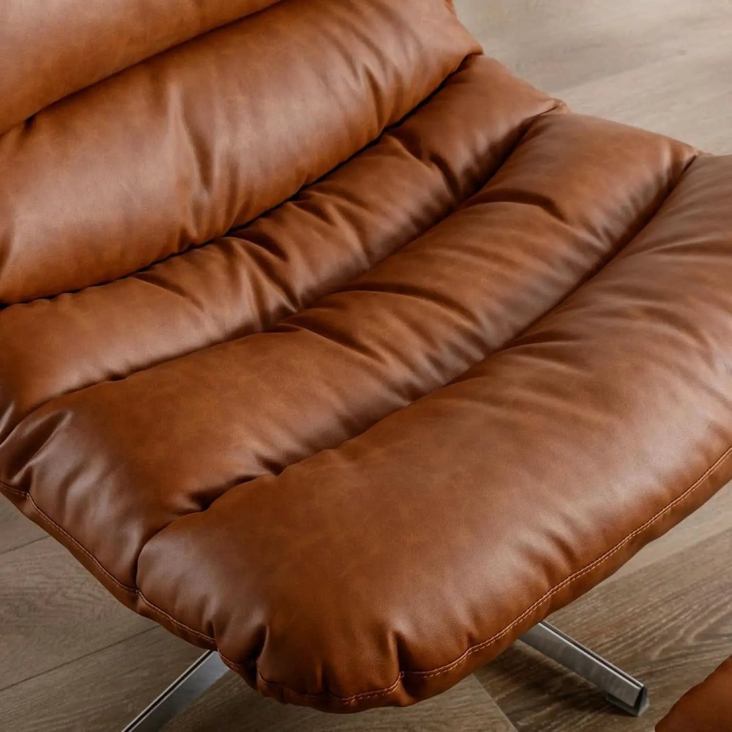 Brown Upholstered Faux Leather Swivel Chair Ottoman from PriceLows™